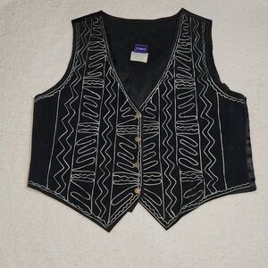 Vintage Resource Women's Size 1X Plus Black Leather Western Sleeveless Jacket Ve
